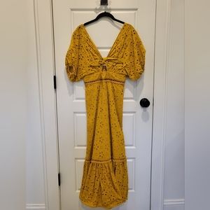 SOLD OFF PM Mustard mango gold eyelet lace flounce dress
